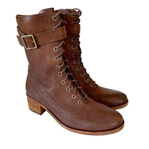 Kork-Ease Brown Mona Lace-Up Leather Combat Boot Block Heel Women’s Size 9